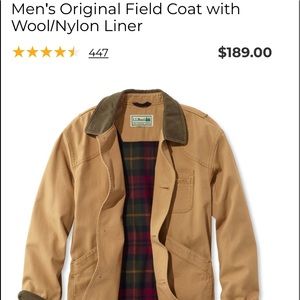 Mens LL Bean Duck Coat w/ Wool button liner